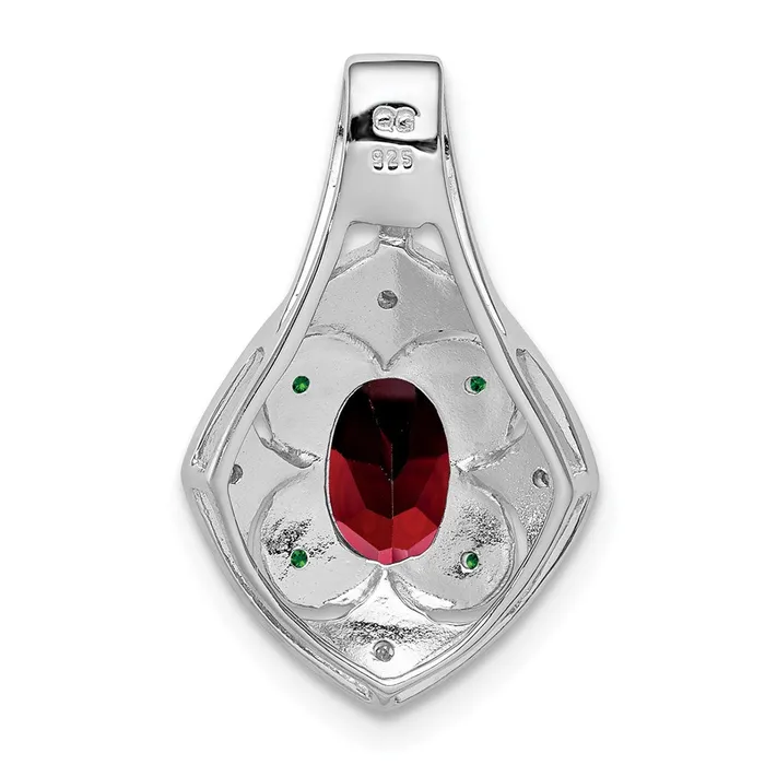 Sterling Silver Rhodium WhiteGreen Diamond Garnet Oval Pendant TreasureFineJewelers Necklaces