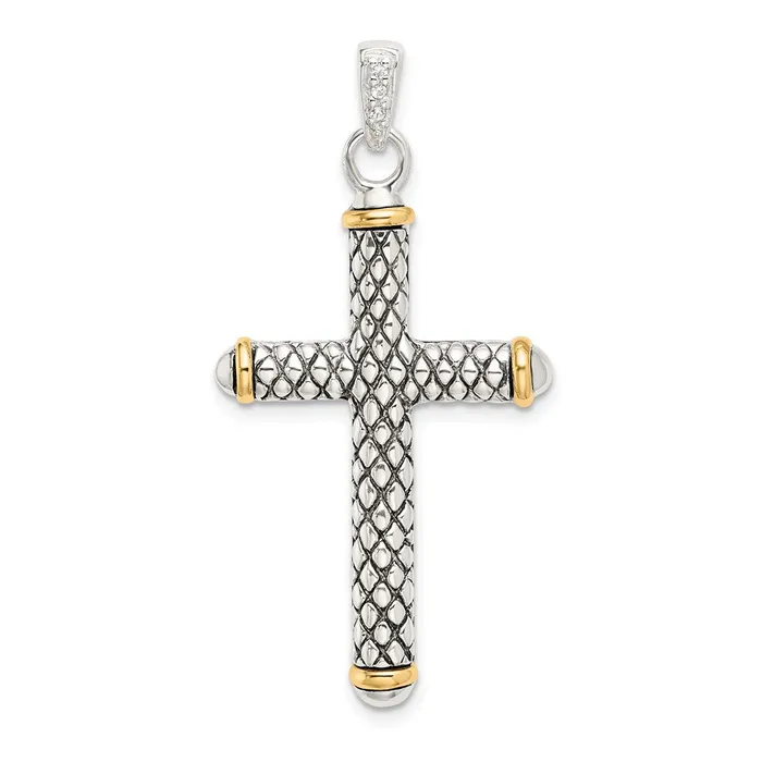Sterling Silver w14k White Topaz On Bail Antiqued Cross Pendant TreasureFineJewelers Necklaces Sterling Silver w14k White Topaz On Bail Antiqued Cross Pendant TreasureFineJewelers Necklaces