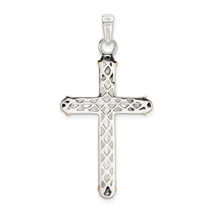 Sterling Silver w14k White Topaz On Bail Antiqued Cross Pendant TreasureFineJewelers Necklaces