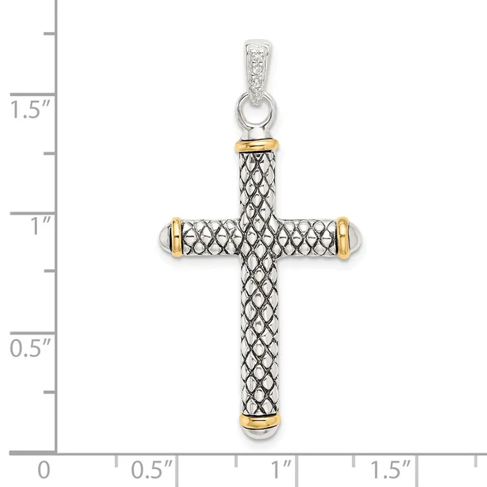 Sterling Silver w14k White Topaz On Bail Antiqued Cross Pendant TreasureFineJewelers Necklaces
