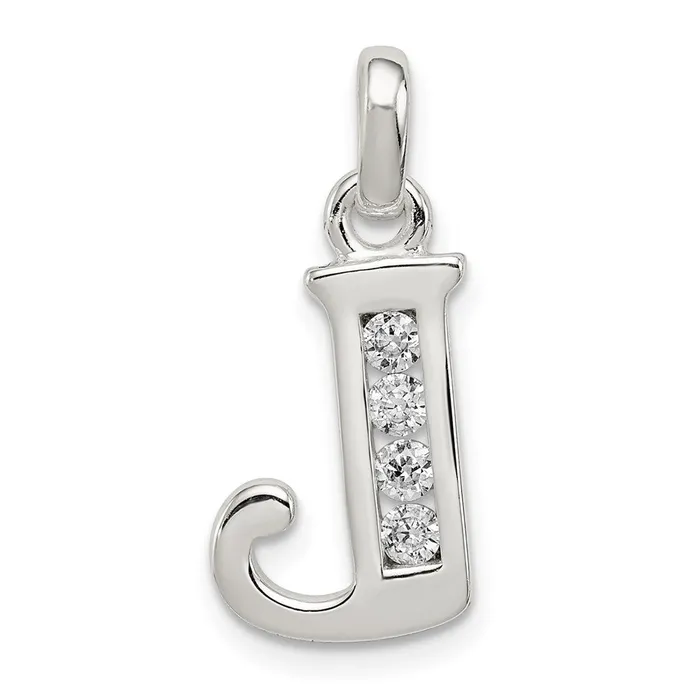Sterling Silver White CZ Letter J Initial Pendant TreasureFineJewelers Necklaces Sterling Silver White CZ Letter J Initial Pendant TreasureFineJewelers Necklaces