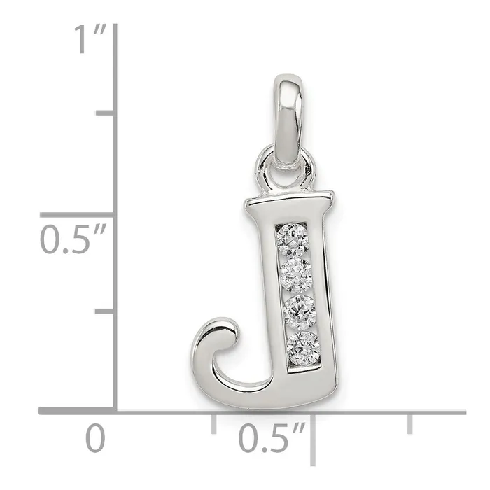 Sterling Silver White CZ Letter J Initial Pendant TreasureFineJewelers Necklaces