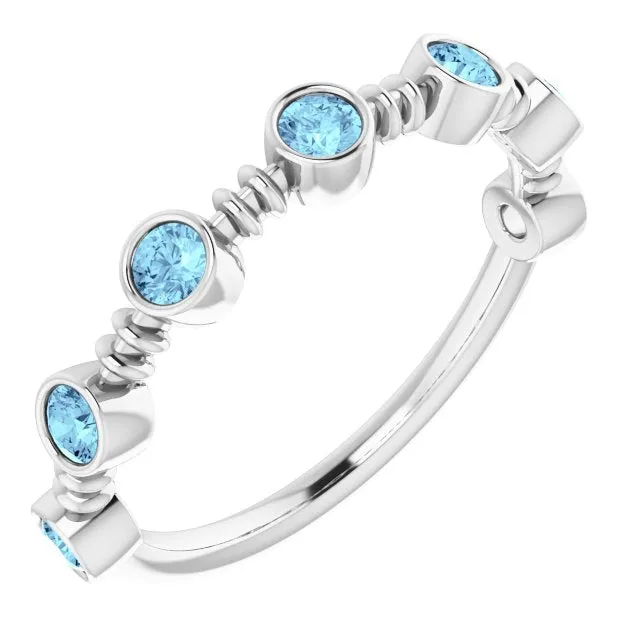 TreasureFineJeweler Rings 14K White Natural Aquamarine BezelSet Ring