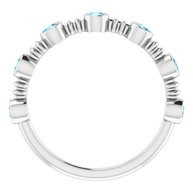 TreasureFineJeweler Rings 14K White Natural Aquamarine BezelSet Ring
