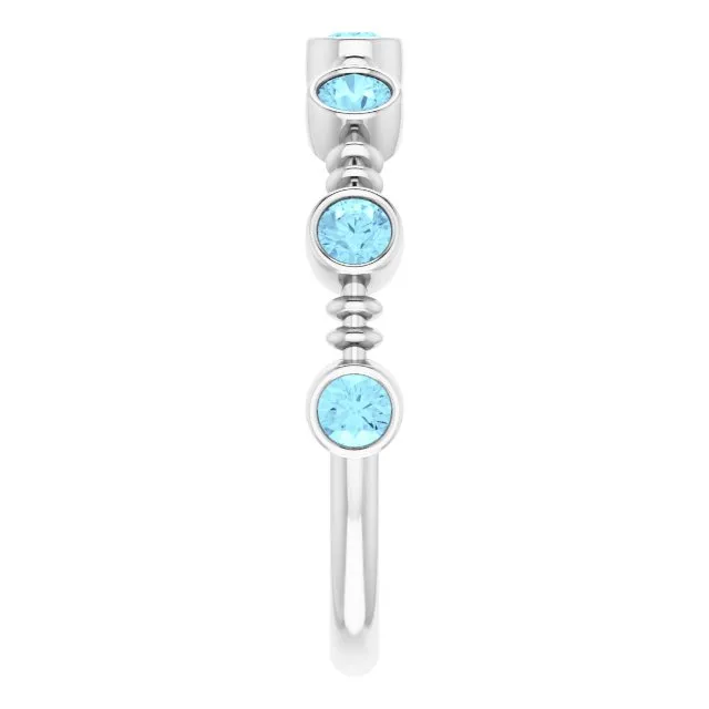 TreasureFineJeweler Rings 14K White Natural Aquamarine BezelSet Ring