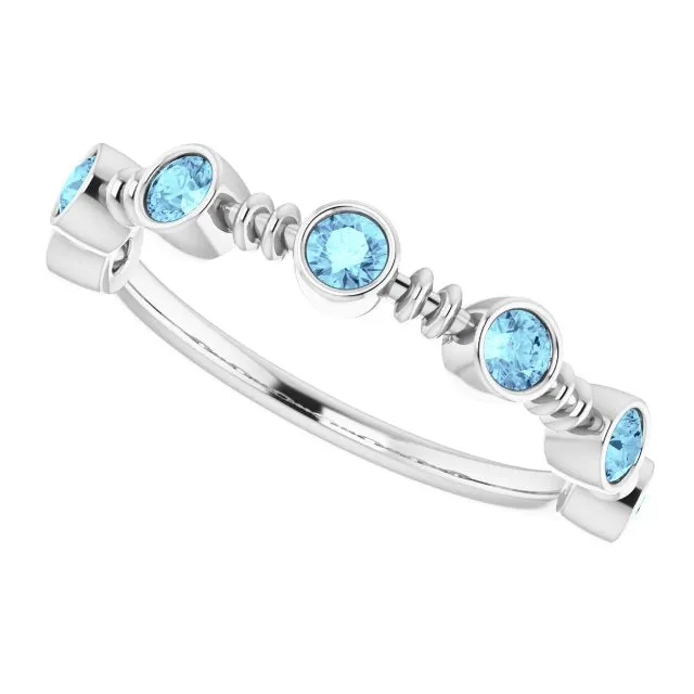 TreasureFineJeweler Rings 14K White Natural Aquamarine BezelSet Ring