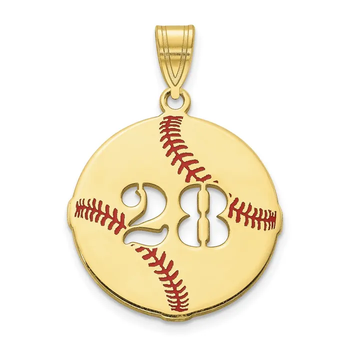 TreasureFineJewelers 10KY Enameled Personalized Baseball with Cut Out Number Pendant Necklaces TreasureFineJewelers 10KY Enameled Personalized Baseball with Cut Out Number Pendant Necklaces
