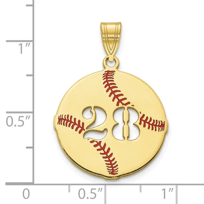 TreasureFineJewelers 10KY Enameled Personalized Baseball with Cut Out Number Pendant Necklaces