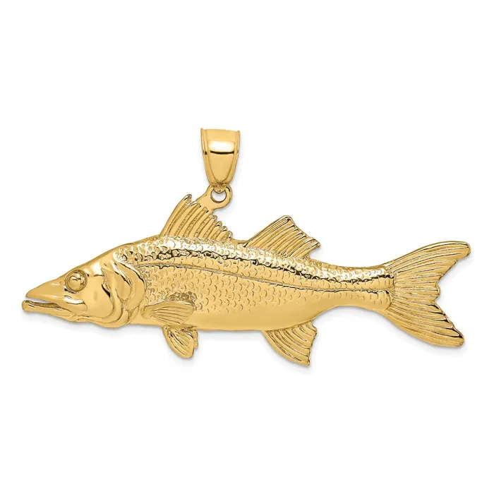 TreasureFineJewelers 14K 3D Snook Fish Charm Charm Necklaces