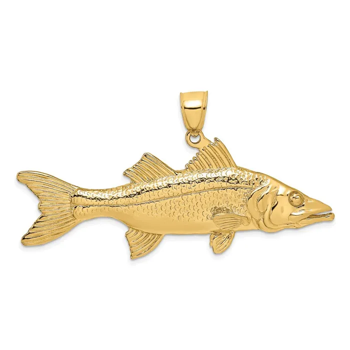 TreasureFineJewelers 14K 3D Snook Fish Charm Charm Necklaces
