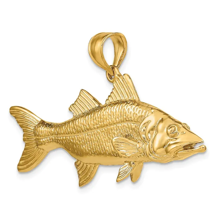 TreasureFineJewelers 14K 3D Snook Fish Charm Charm Necklaces
