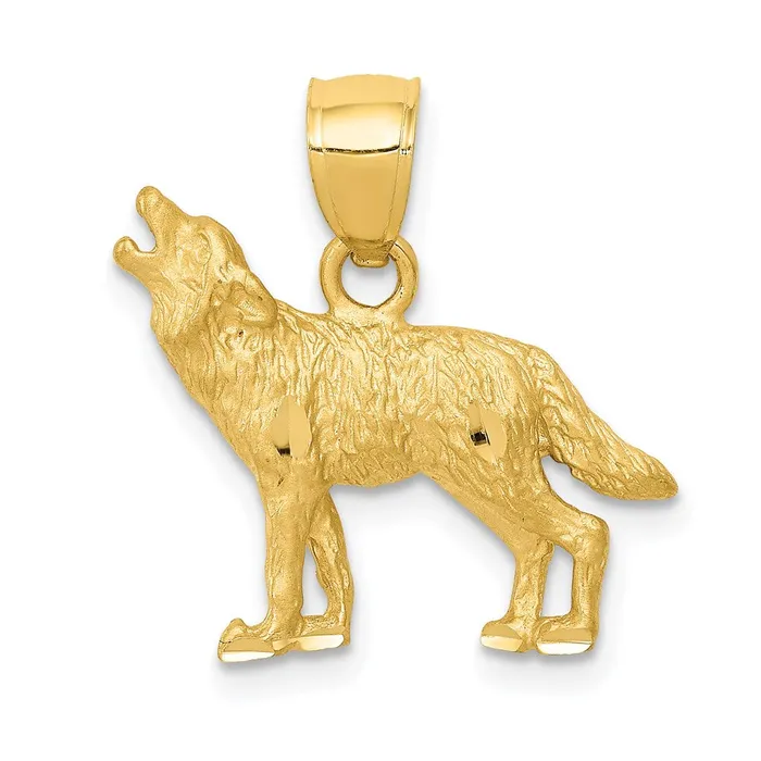 TreasureFineJewelers 14K Diamondcut Wolf Pendant Necklaces