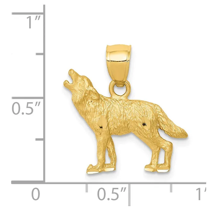 TreasureFineJewelers 14K Diamondcut Wolf Pendant Necklaces