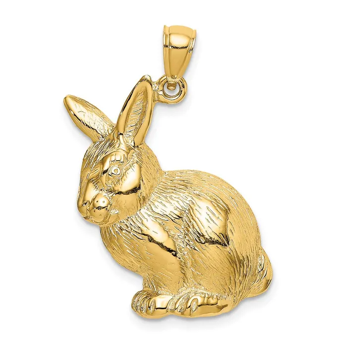 TreasureFineJewelers 14K Textured Sitting Rabbit Charm Charm Necklaces