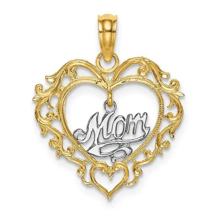TreasureFineJewelers 14k Twotone MOM Inside Heart Charm Rings