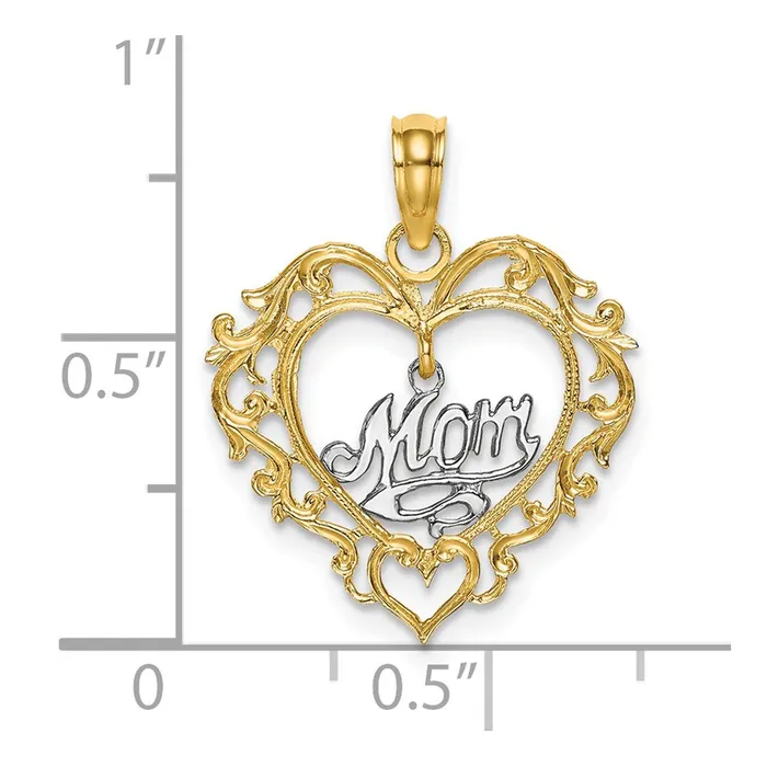 TreasureFineJewelers 14k Twotone MOM Inside Heart Charm Rings