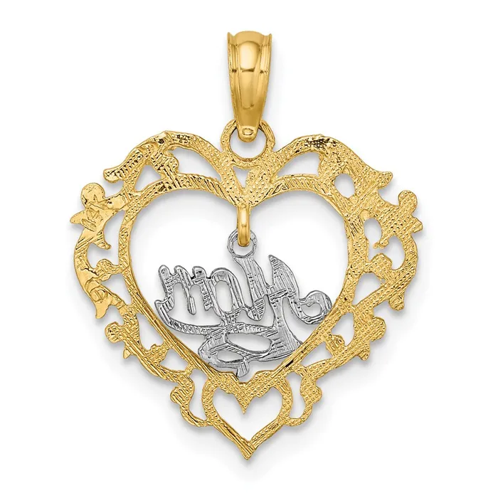 TreasureFineJewelers 14k Twotone MOM Inside Heart Charm Rings