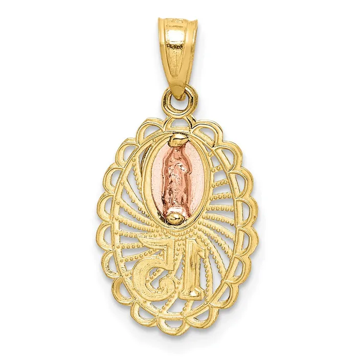 TreasureFineJewelers 14K Twotone wWhite Rhodium Lady of Guadalupe 15 Pendant Rings