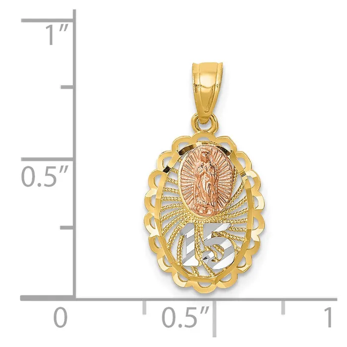 TreasureFineJewelers 14K Twotone wWhite Rhodium Lady of Guadalupe 15 Pendant Rings