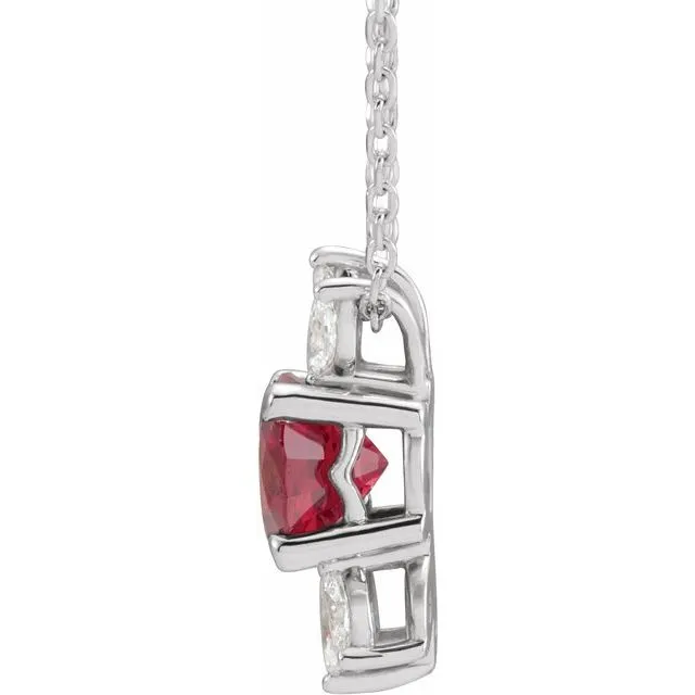 TreasureFineJewelers 14K White Gold LabGrown Ruby 15 CTW Natural Diamond 1618 Necklace Necklaces