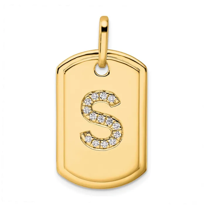 TreasureFineJewelers 14k Yellow Gold Diamond Initial S Dog Tag Charm Charm Necklaces TreasureFineJewelers 14k Yellow Gold Diamond Initial S Dog Tag Charm Charm Necklaces