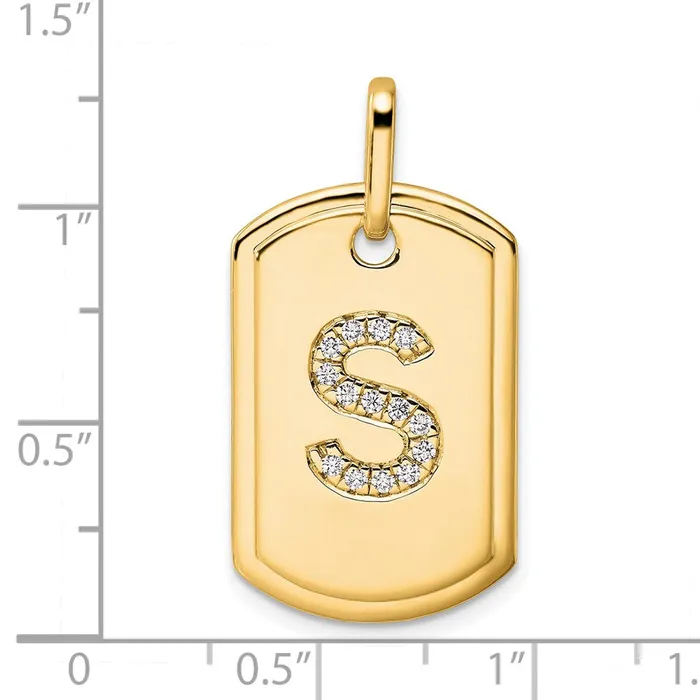 TreasureFineJewelers 14k Yellow Gold Diamond Initial S Dog Tag Charm Charm Necklaces