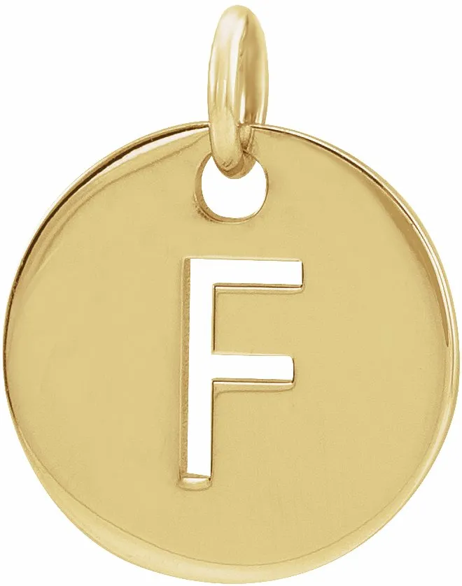 TreasureFineJewelers 14K Yellow Gold Initial F 10 mm Disc Pendant Necklaces TreasureFineJewelers 14K Yellow Gold Initial F 10 mm Disc Pendant Necklaces