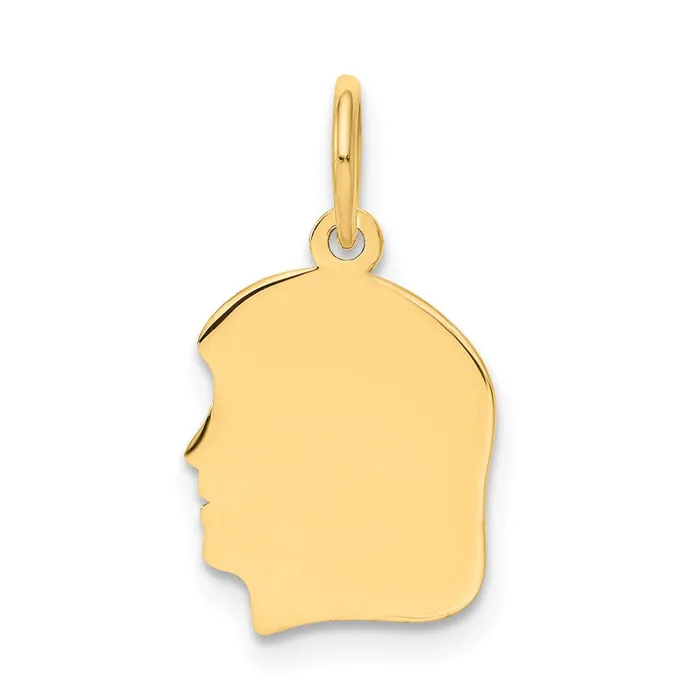 TreasureFineJewelers 14k Yellow Gold Plain Small 018 Gauge Facing Left Engravable Girl Head Charm Charm Necklaces TreasureFineJewelers 14k Yellow Gold Plain Small 018 Gauge Facing Left Engravable Girl Head Charm Charm Necklaces