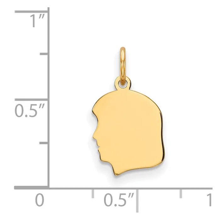 TreasureFineJewelers 14k Yellow Gold Plain Small 018 Gauge Facing Left Engravable Girl Head Charm Charm Necklaces