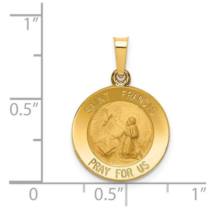 TreasureFineJewelers 14k Yellow Gold Polished and Satin St Francis Medal Hollow Pendant Necklaces