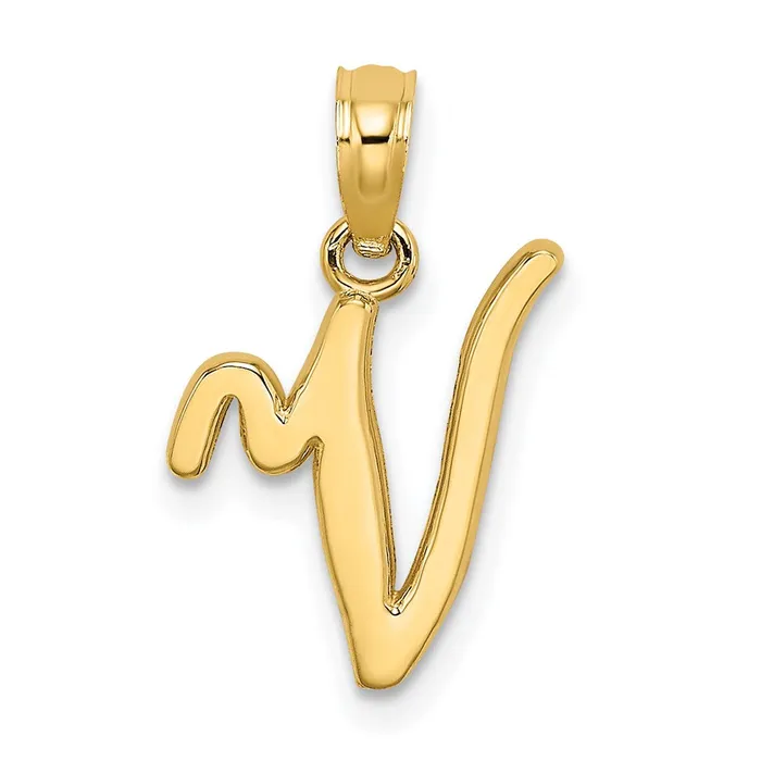 TreasureFineJewelers 14k Yellow Gold Script Letter V Initial Pendant Necklaces TreasureFineJewelers 14k Yellow Gold Script Letter V Initial Pendant Necklaces