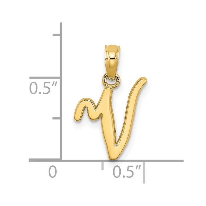 TreasureFineJewelers 14k Yellow Gold Script Letter V Initial Pendant Necklaces