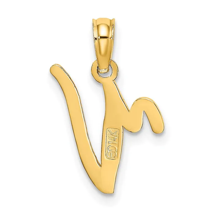 TreasureFineJewelers 14k Yellow Gold Script Letter V Initial Pendant Necklaces