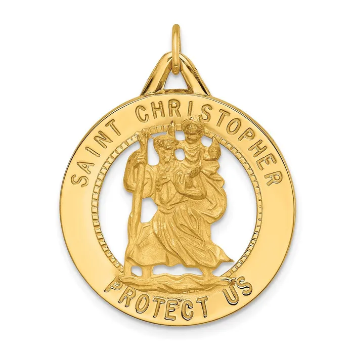 TreasureFineJewelers 14k Yellow Gold Solid PolishedSatin Round Cutout St Christopher Medal Rings TreasureFineJewelers 14k Yellow Gold Solid PolishedSatin Round Cutout St Christopher Medal Rings