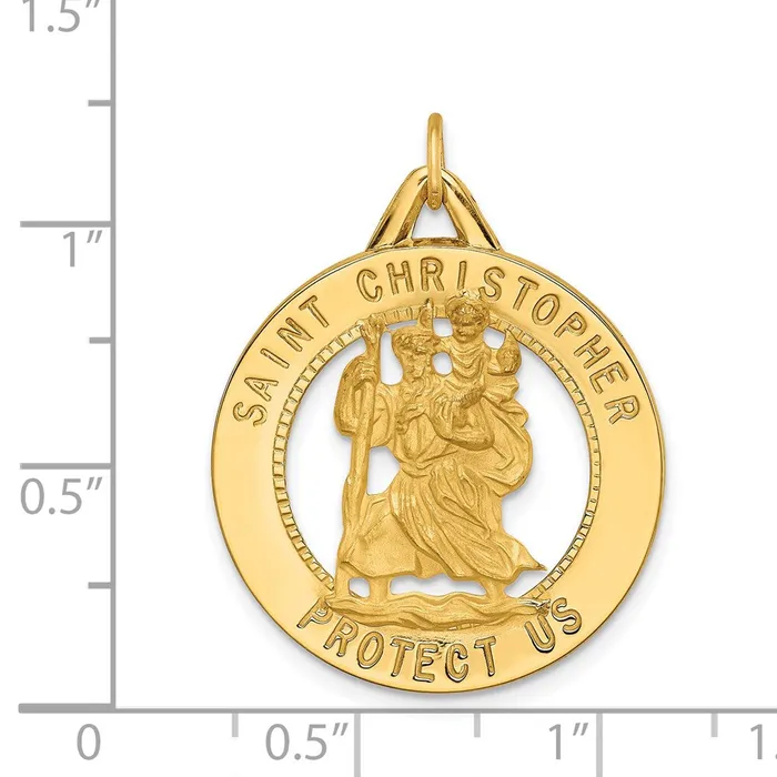 TreasureFineJewelers 14k Yellow Gold Solid PolishedSatin Round Cutout St Christopher Medal Rings