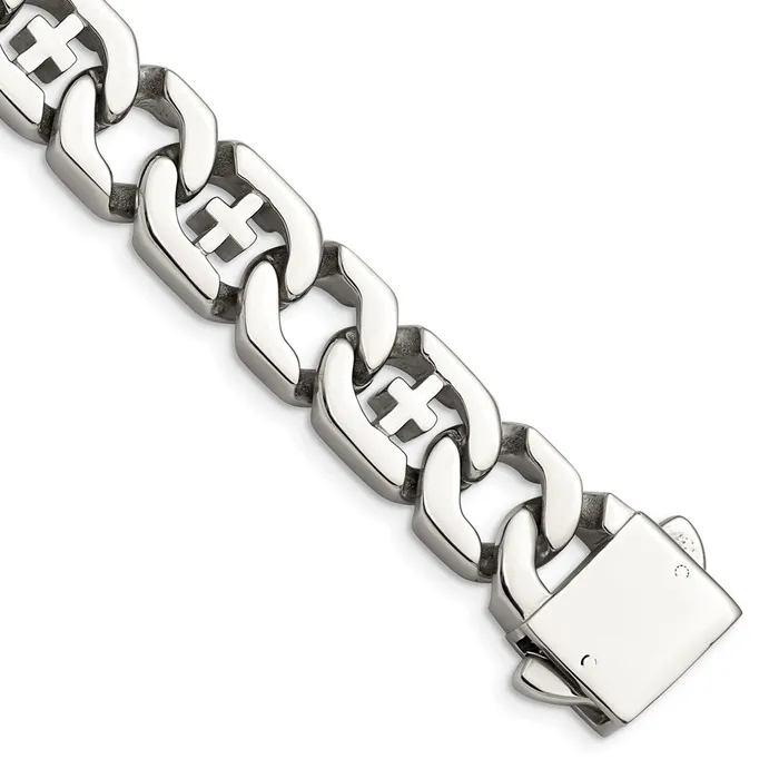 TreasureFineJewelers Bracelets Chisel Stainless Steel Polished Crosses 85 inch Link Bracelet TreasureFineJewelers Bracelets Chisel Stainless Steel Polished Crosses 85 inch Link Bracelet