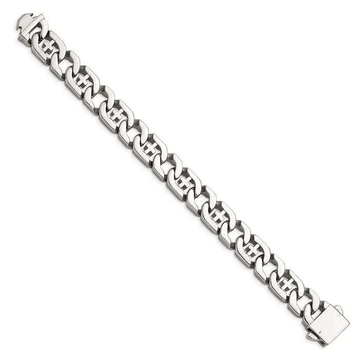 TreasureFineJewelers Bracelets Chisel Stainless Steel Polished Crosses 85 inch Link Bracelet