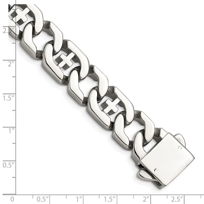 TreasureFineJewelers Bracelets Chisel Stainless Steel Polished Crosses 85 inch Link Bracelet