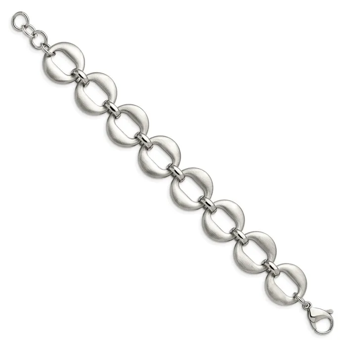 TreasureFineJewelers Bracelets Stainless Steel Polished and Brushed 75in w5in ext Bracelet