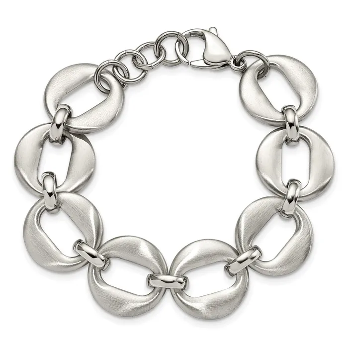 TreasureFineJewelers Bracelets Stainless Steel Polished and Brushed 75in w5in ext Bracelet