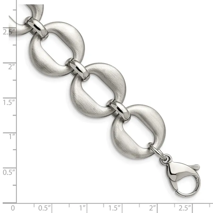 TreasureFineJewelers Bracelets Stainless Steel Polished and Brushed 75in w5in ext Bracelet