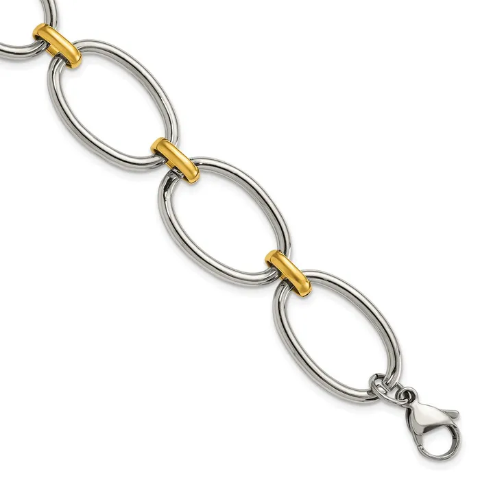 TreasureFineJewelers Bracelets Stainless Steel Polished Yellow IPplated Open Link w1in ext 75in Bracel TreasureFineJewelers Bracelets Stainless Steel Polished Yellow IPplated Open Link w1in ext 75in Bracel