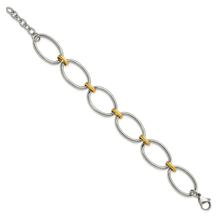 TreasureFineJewelers Bracelets Stainless Steel Polished Yellow IPplated Open Link w1in ext 75in Bracel