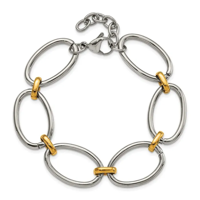 TreasureFineJewelers Bracelets Stainless Steel Polished Yellow IPplated Open Link w1in ext 75in Bracel