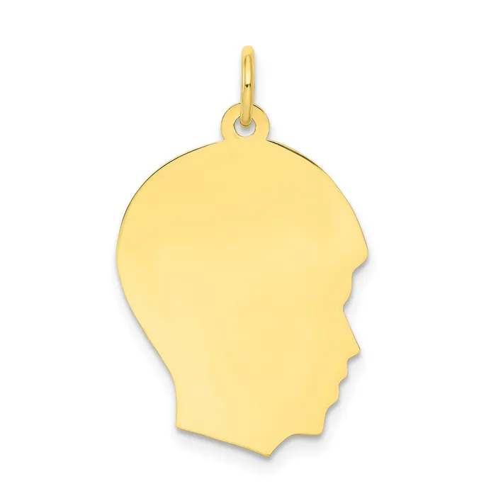 TreasureFineJewelers Charm Necklaces 10K Plain Medium 013 Gauge Facing Right Engravable Boy Head Charm TreasureFineJewelers Charm Necklaces 10K Plain Medium 013 Gauge Facing Right Engravable Boy Head Charm