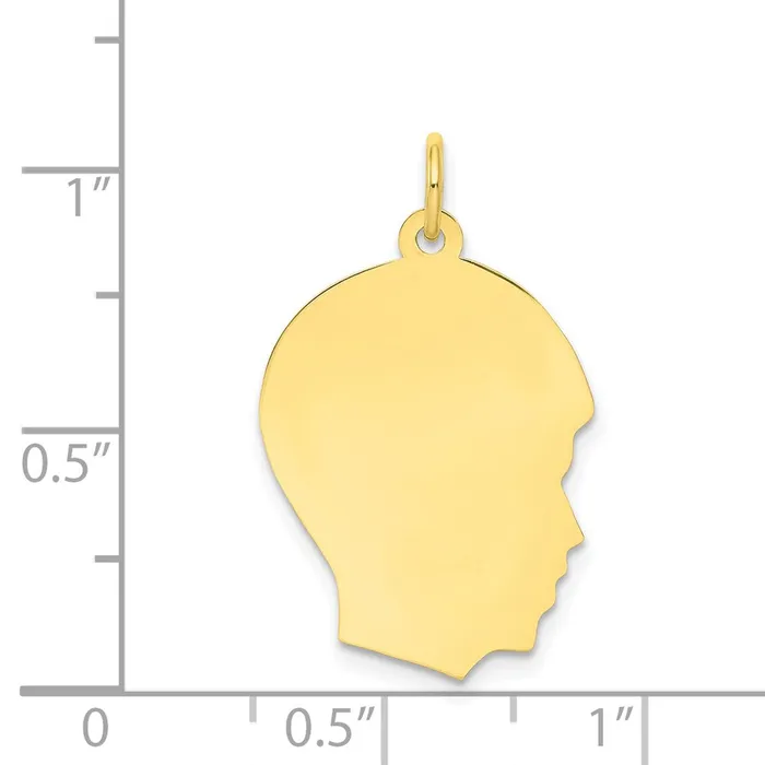 TreasureFineJewelers Charm Necklaces 10K Plain Medium 013 Gauge Facing Right Engravable Boy Head Charm