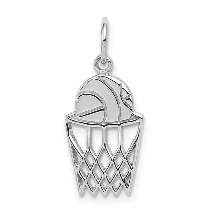 TreasureFineJewelers Charm Necklaces 10K White Gold Basketball and Net Charm TreasureFineJewelers Charm Necklaces 10K White Gold Basketball and Net Charm