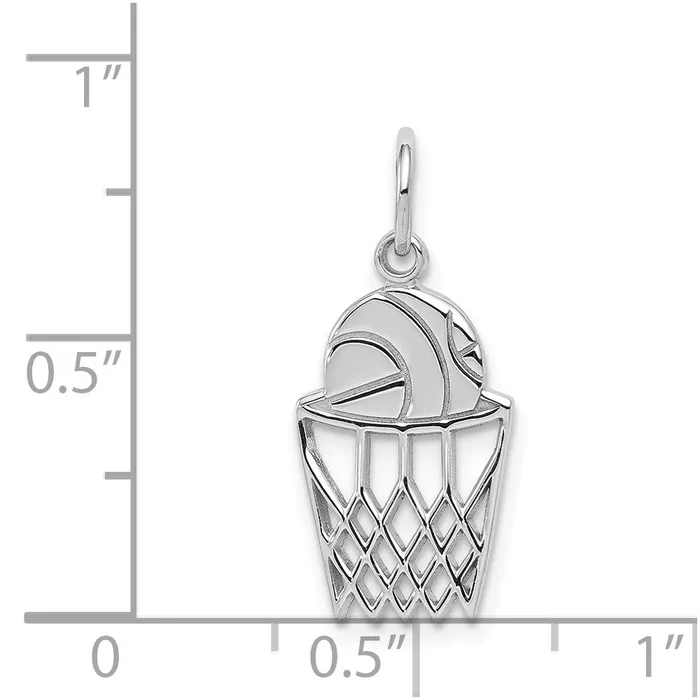 TreasureFineJewelers Charm Necklaces 10K White Gold Basketball and Net Charm