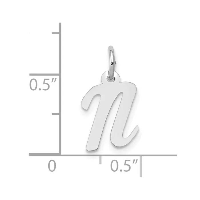 TreasureFineJewelers Charm Necklaces 10k White Gold Small Script Initial N Charm