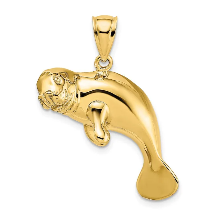 TreasureFineJewelers Charm Necklaces 14K 2D Polished Swimming Manatee Charm TreasureFineJewelers Charm Necklaces 14K 2D Polished Swimming Manatee Charm